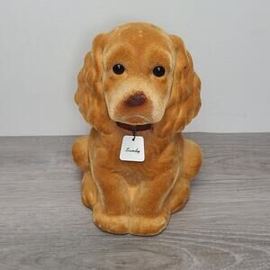Flocked Vintage Cocker Spaniel Dog Coin Bank Sandy Tag Collar